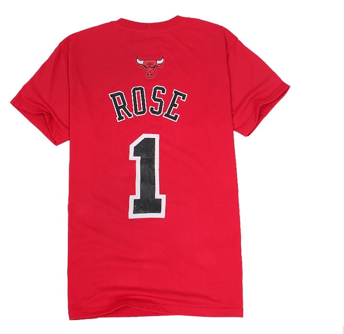 Men's  Chicago Bulls #1 Derrick Rose Red T-shirt